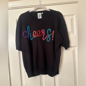 Queen of Sparkles Black Sweater top with Cheers on front